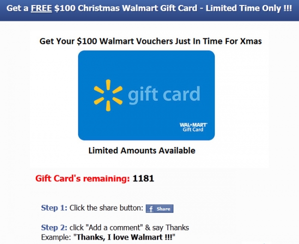 Get a Free 1,000 Walmart Gift Card! Facebook Scam