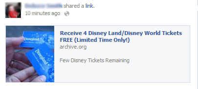 Receive 4 Disney Land/Disney World Tickets FREE (Limited Time Only!) – Facebook Scam