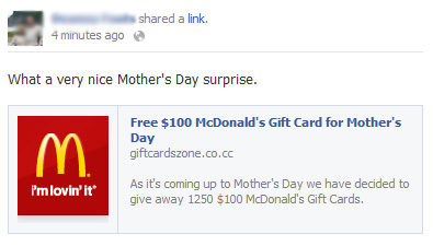 Free $100 McDonald’s Gift Card for Mother’s Day – Facebook Scam