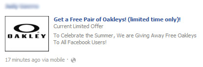 Get a Free Pair of Oakleys! (limited time only)! – Facebook Scam