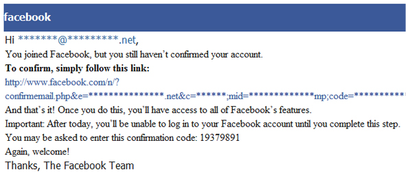 Beware of Emails Asking You to 'Confirm your account on Facebook'