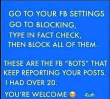 Typing ‘Fact Check’ in your Facebook Block List Will Not Block Bots Reporting Your Posts