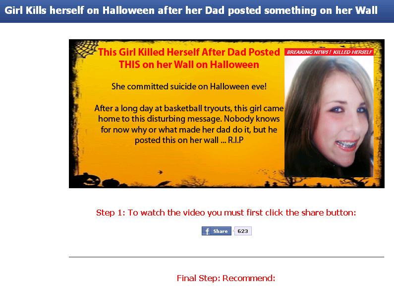 Girl Killed Herself On Halloween After Dad Posted This On Her Wall Facebook Scam