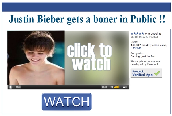 Justin Bieber gets a boner in Public !! Facebook Scam