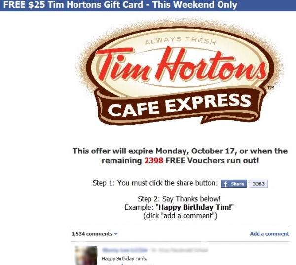 TIM HORTONS This is Our Time Buffalo Bills 2014 Gift Card $0 