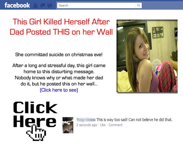Girl killed herself, after her dad posted This to her Wall Facebook Scam