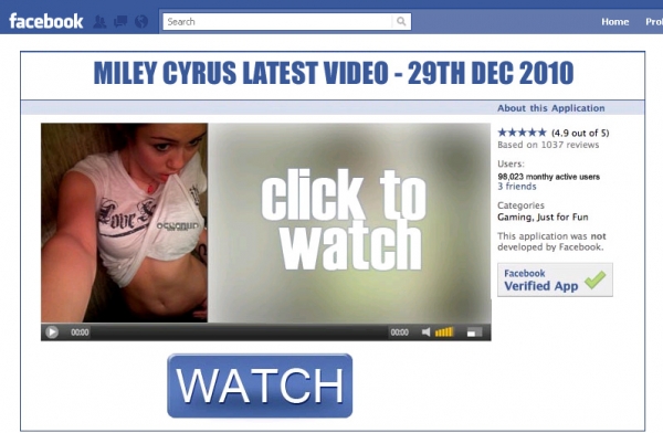 '[Dec 29th]Miley Cyrus Latest video' - Facebook Scam