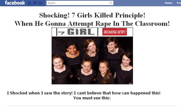 'shocking! 7 girls killed principle when he gonna attempt to rape in the classroom!' - Facebook Scam
