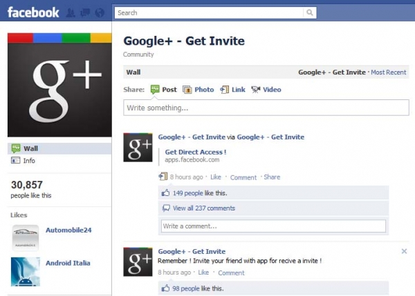 Google+ – Get Invite – Facebook Scam